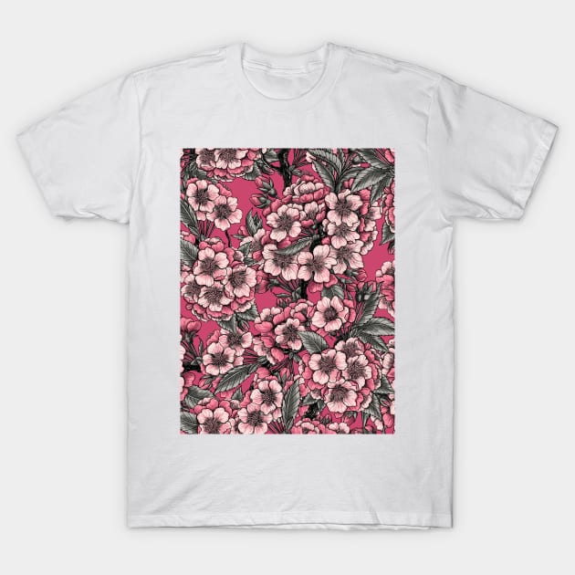 Cherry blossom on pink T-Shirt by katerinamk